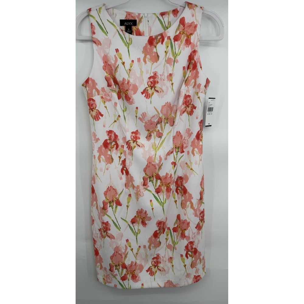 New Women's Alyx Peach White Floral Print Sleeveless Sheath Dress 8 NWT